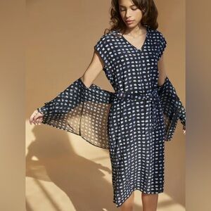 Amour Vert Silk Midi Dress with Dot Print and Tie Waist